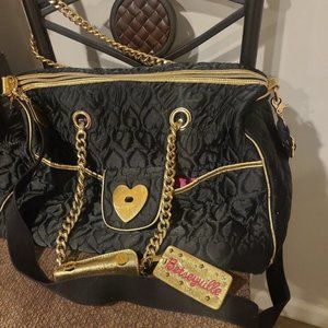 BETSEYVILLE BETSEY Johnson Torrid Overnight Bag Carryon Duffel Black Gold Hearts
